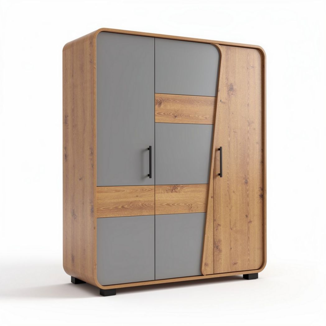Armoire contemporaine en bois avec portes en gris dimensions 180 x 120 x 60cm
