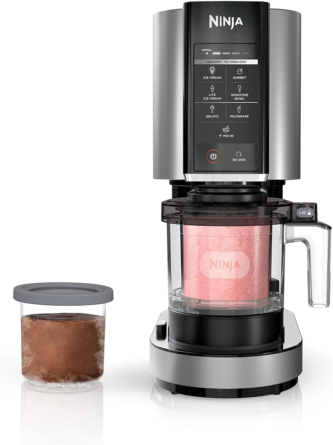 Ninja NC301 CREAMi Ice Cream Maker, for Gelato, Mix-ins, Milkshakes, Sorbet, Smoothie Bowls More, 7 One-Touch Programs, with (2) Pint Containers Lids, Compact Size, Perfect for Kids, Silver(7 One-Touch Programs + 2 Pints)