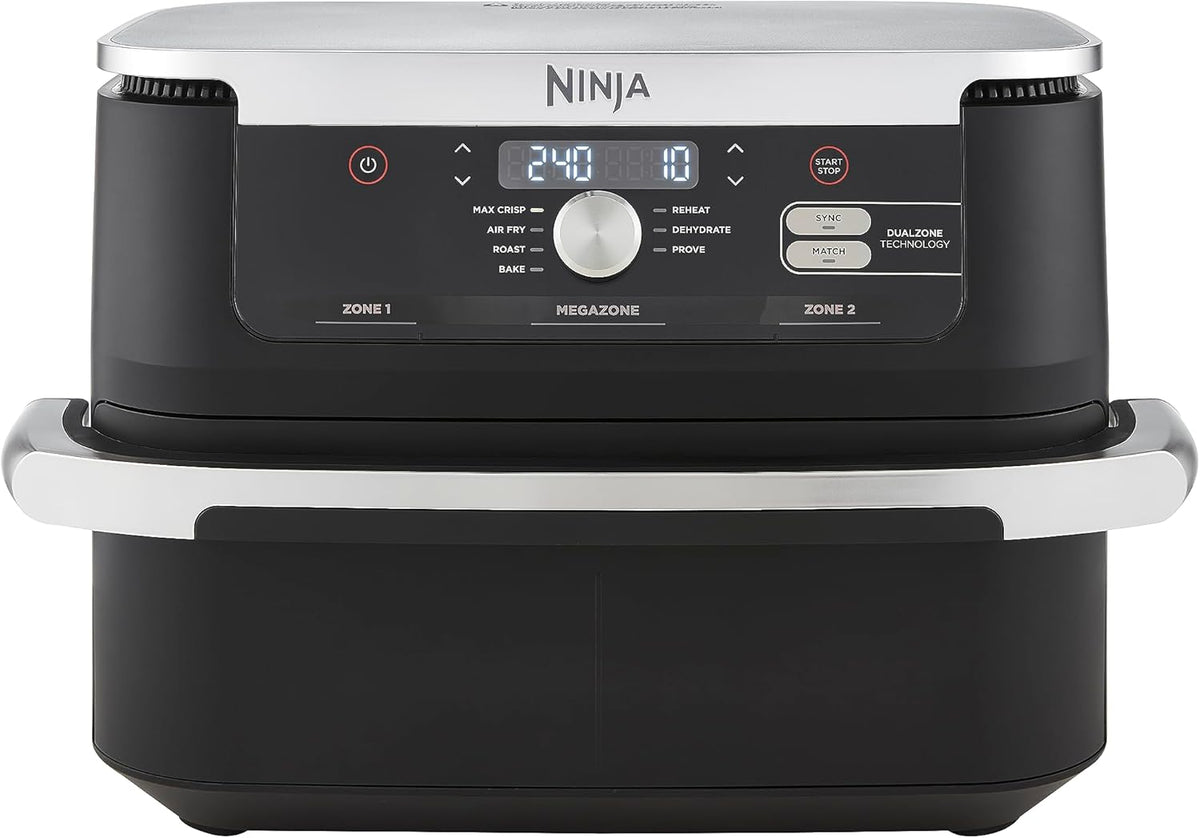 NINJA Foodi FlexDrawer Air Fryer 2 Compartiments Avec Séparateur Amovible, Grande Capacité 10.4L, Air Fryer 7-en-1, Max 240°C, Pièces Antiadhésives Amovibles Lavables Au Lave-Vaisselle, Noir(Noir/Argent)