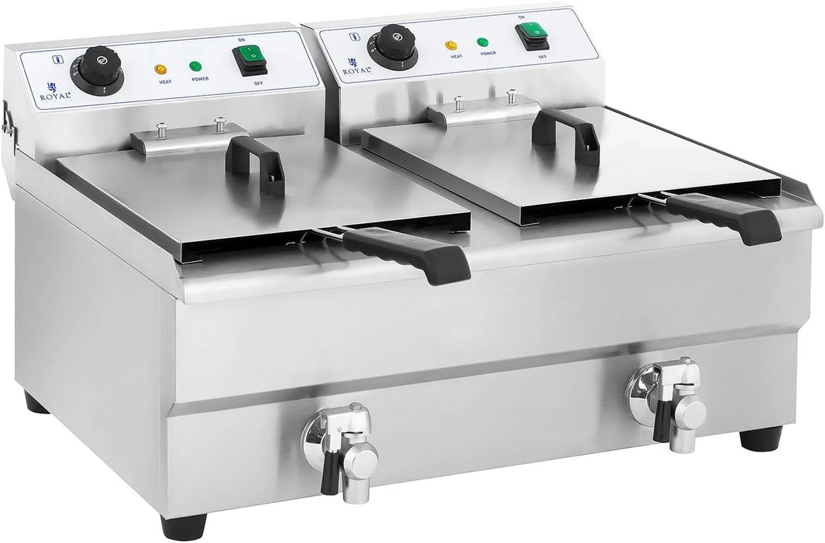 Royal Catering friteuse électrique 2x3200W, 2x12L huile, pro, inox, robinets