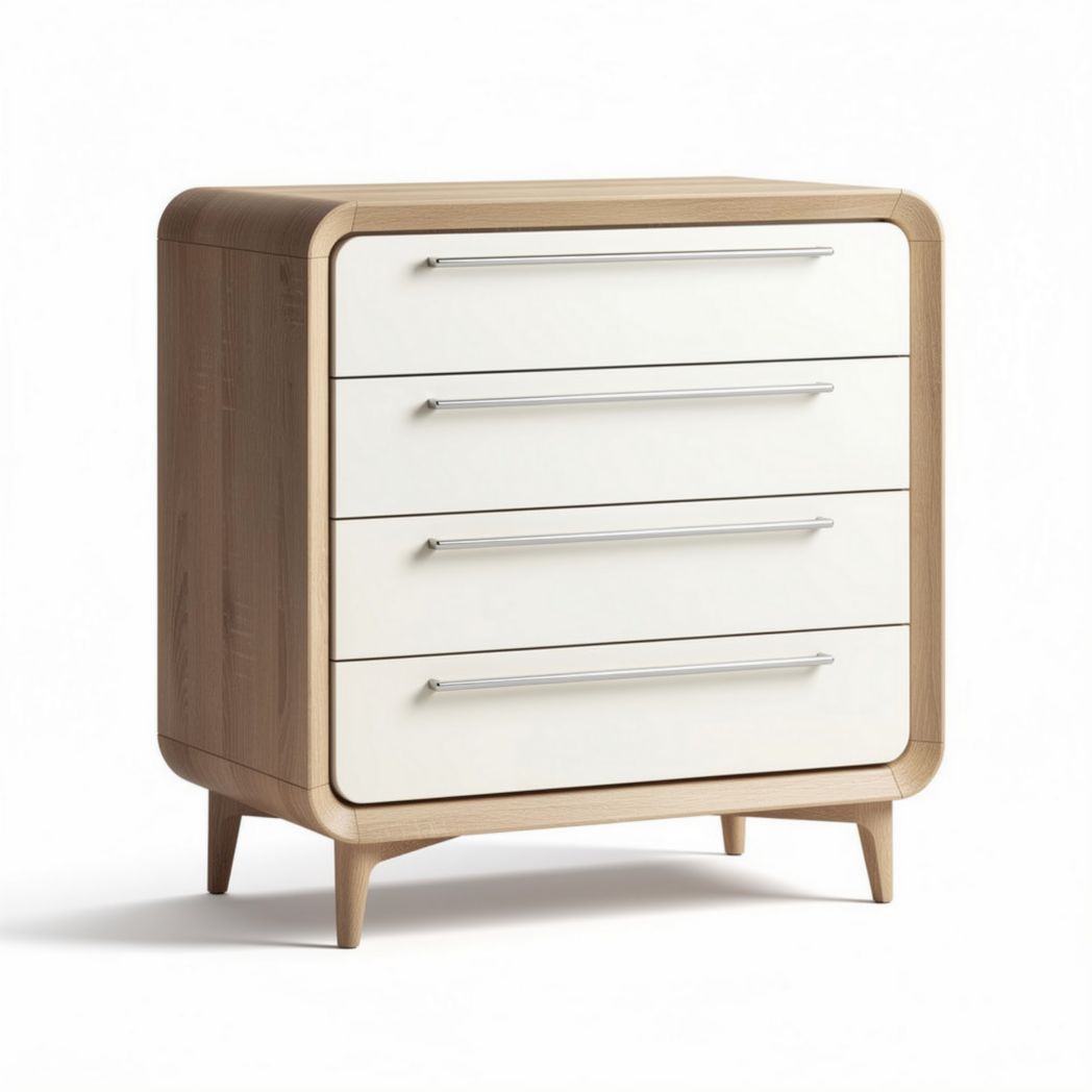 Commode en bois avec quatre tiroirs couleurs blanc et naturel 80 x 45 x 85cm