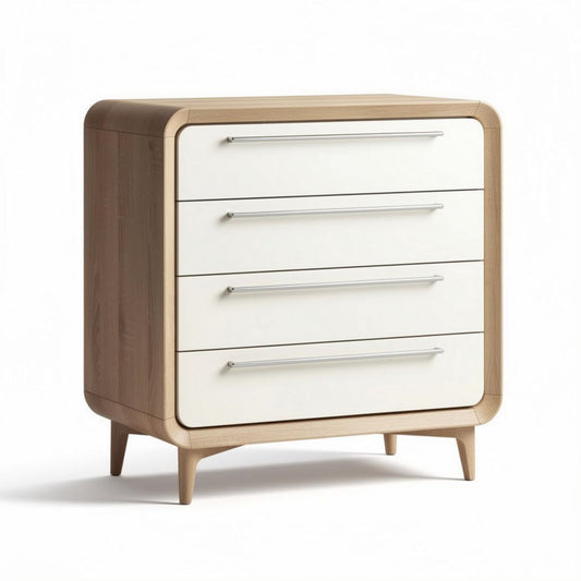 Commode en bois avec quatre tiroirs couleurs blanc et naturel 80 x 45 x 85cm