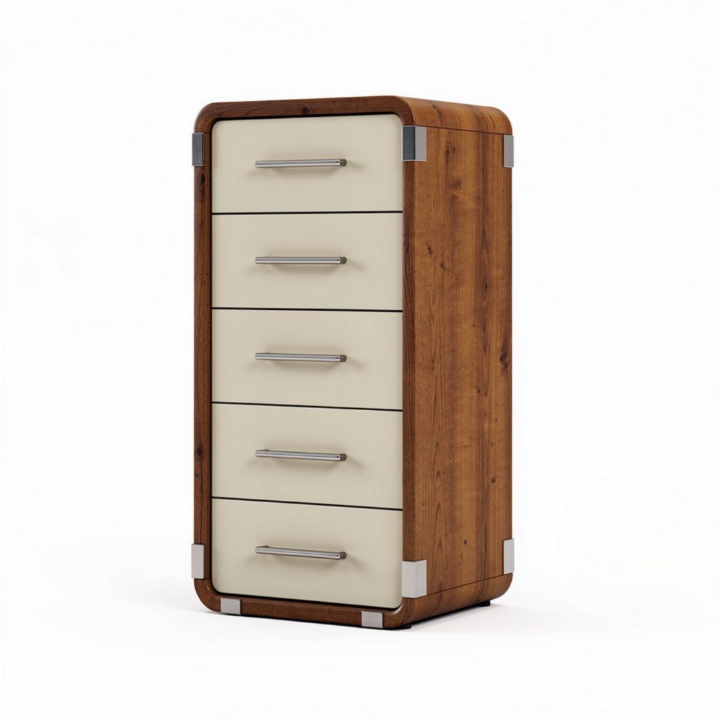 Commode en bois naturel avec tiroirs en finition beige 40 x 30 x 90cm