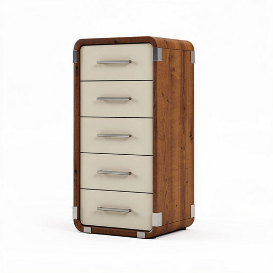 Commode en bois naturel avec tiroirs en finition beige 40 x 30 x 90cm