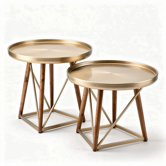 Tables d'appoint rondes en métal doré et bois dimensions 45 x 45 x 50cm