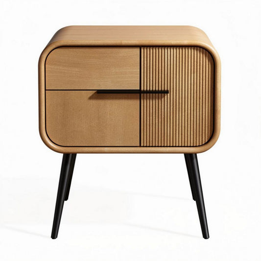 Table de chevet en bois naturel avec tiroirs 40 x 40 x 50cm