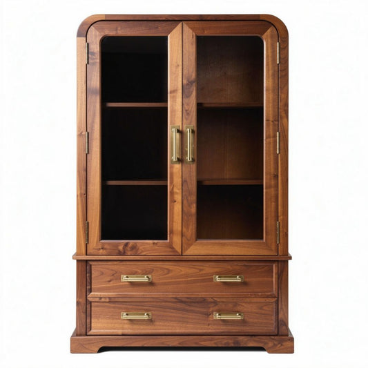 Vitrine en bois de noyer avec verres et tiroirs 80 x 40 x 160 cm