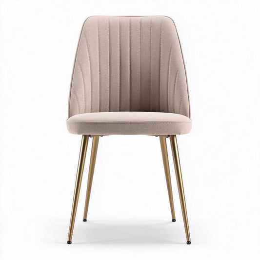 Chaise en velours beige avec pieds en métal doré dimensions 45 x 45 x 90cm