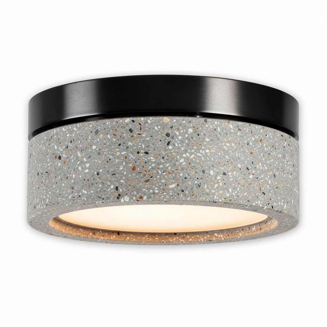 Plafonnier en béton gris avec finition noire diamètre 30 cm et hauteur 7 cm