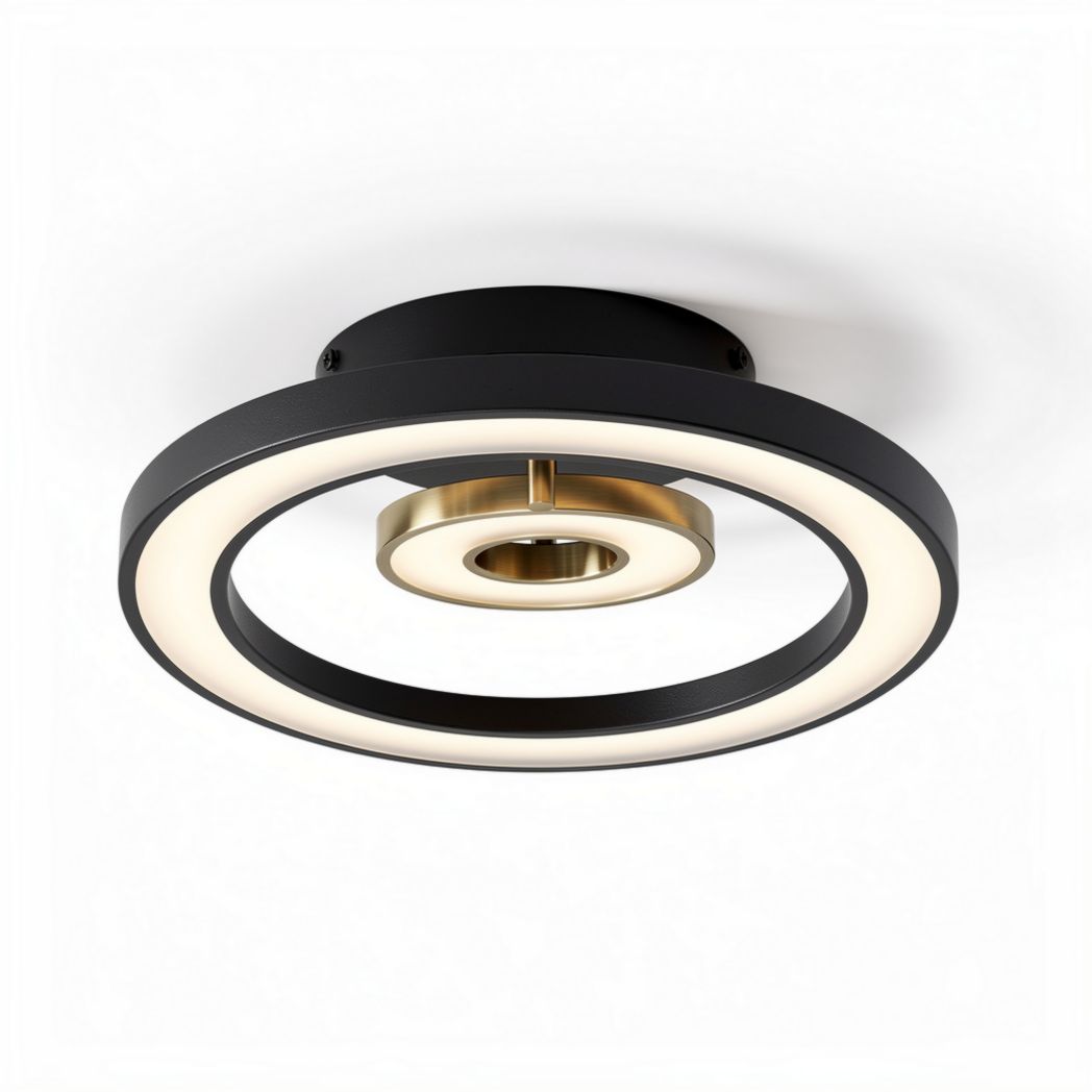 Plafonnier rond en métal noir et or pour salon taille 32 x 32 x 10cm