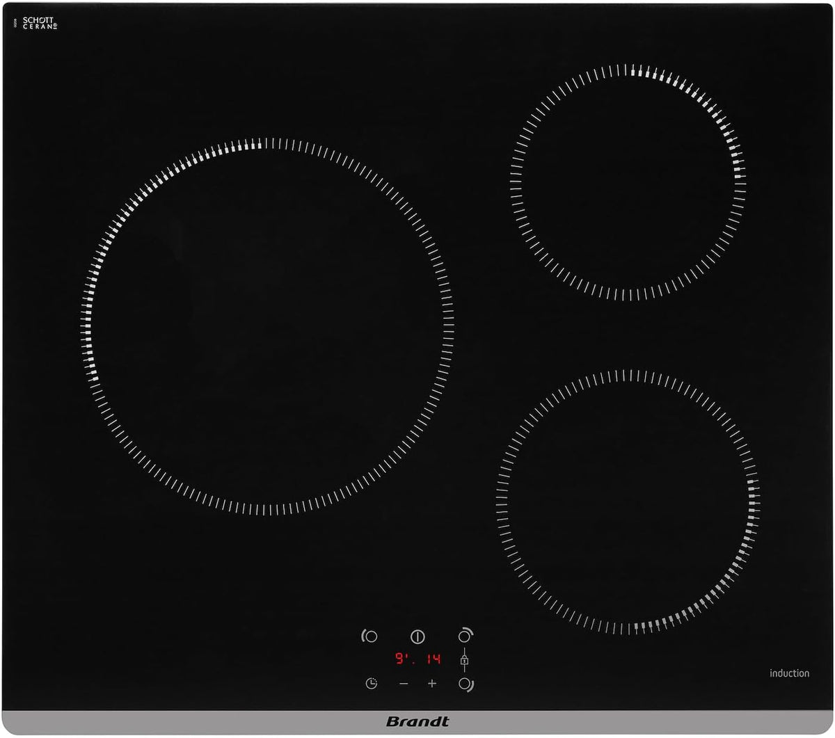 Brandt - BPI6362B - Plaque Induction - Table de Cuisson Encastrable - Noir - 3 Foyers - 5900W - Dimensions Encastrement : 56x49cm - Précision et Performances - Fabriqué en France(Noir)