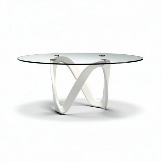 Table ronde en verre avec base en plastique blanc 100 x 100 x 75cm